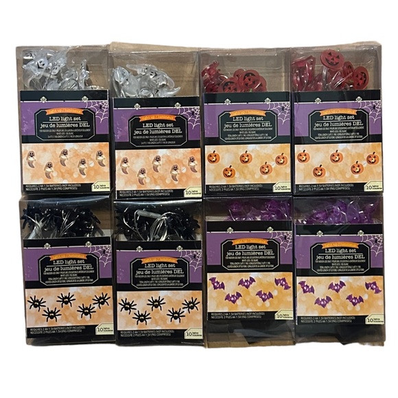 8 Pk Halloween Light Up LED Bats, Pumpkins, Ghosts, & Spiders String Lights NWT - Picture 2 of 8